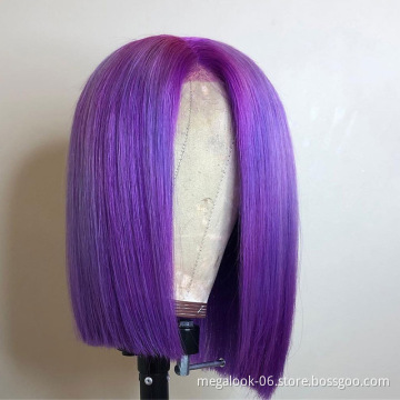 Hot Selling New Arrival Natural Part Free Lace Frontal Wig, Wholesale Purple Color Bob Lace Front Wig
